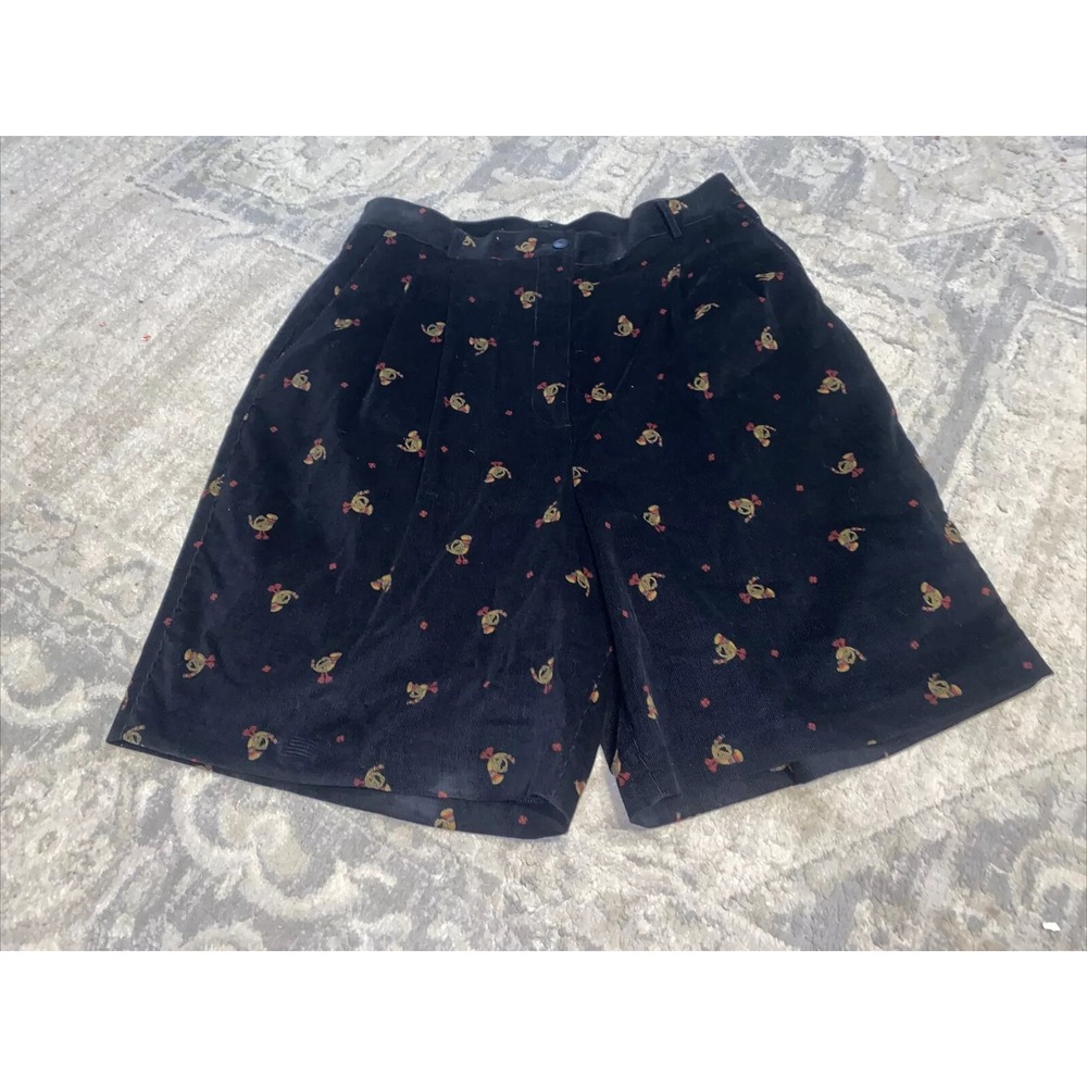 Vintage EP Pro Women Golf Shorts Sz 12 Pockets Pleated Black Corduroy W/ Horns